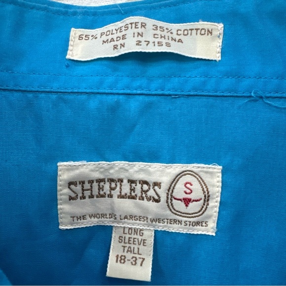 Vintage Sheplers Western Shirt Men's XL 18-37 Blue Cowboy Long Sleeve Pearl Snap - Picture 3 of 6